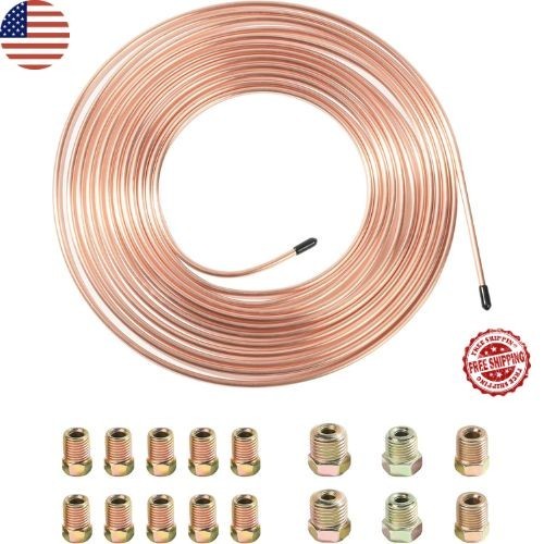 25 Ft. 3/16 OD Copper Nickel Brake Line Tubing Coil and Fitting Kit, 25 Ft of 3