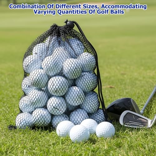 4 PCS Mesh Drawstring Bag, Black Nylon Golf Ball Storage Mesh Bags,