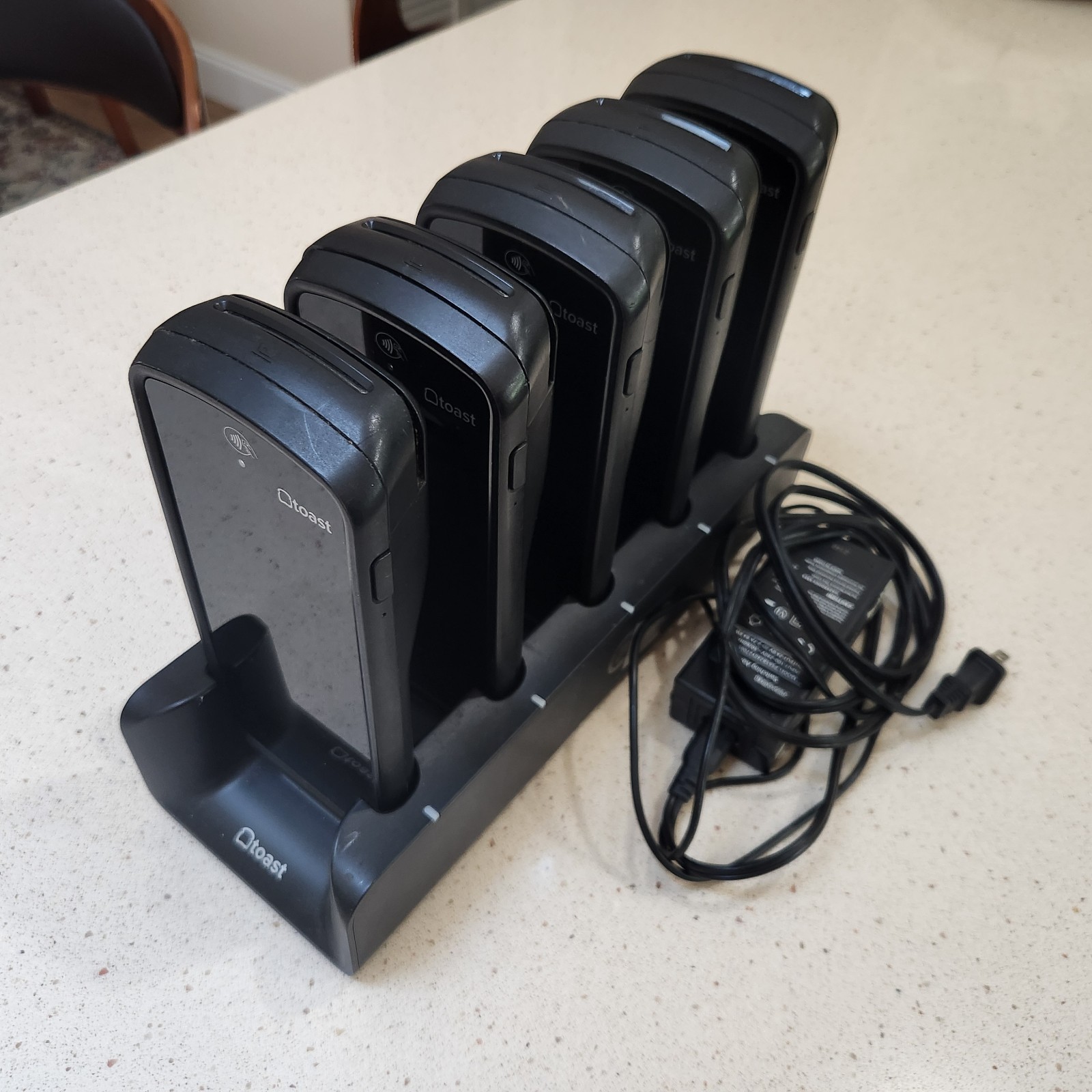 Lot of 5 Toast Go 2 Handheld POS Tablets TG200 with DTC200 Charging Dock