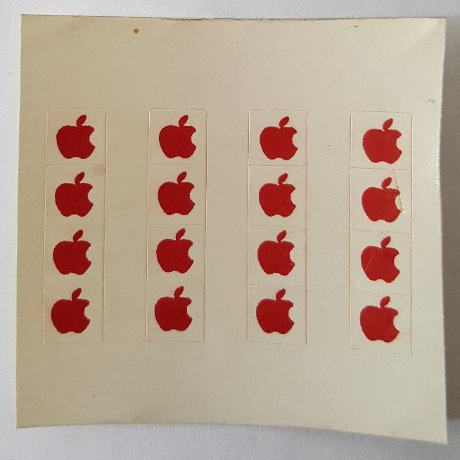 Lot of 16 Rare Vintage Apple Macintosh Computer Mini 1/4" Stickers of Red Apple