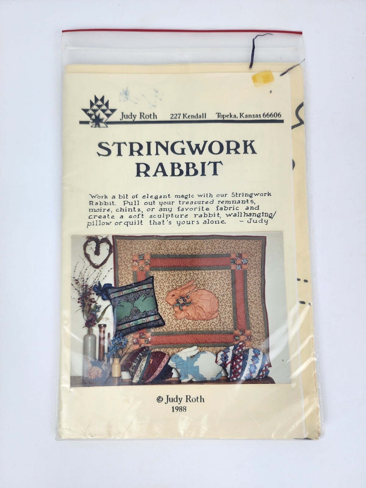 Stringwork Rabbit Quilting Pattern by Judy Roth to Make Quilt, Pillow Wallh 1988