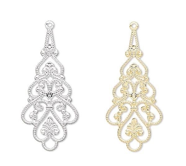 Focal, 10 Gold or Silver Plated Brass 38x18mm Filigree Teardrop Connectors