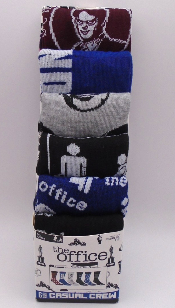 NEW MEN'S "THE OFFICE TV SERIES SHOW 6 PAIR CASUAL CREW SOCKS" DEFECTS READ!