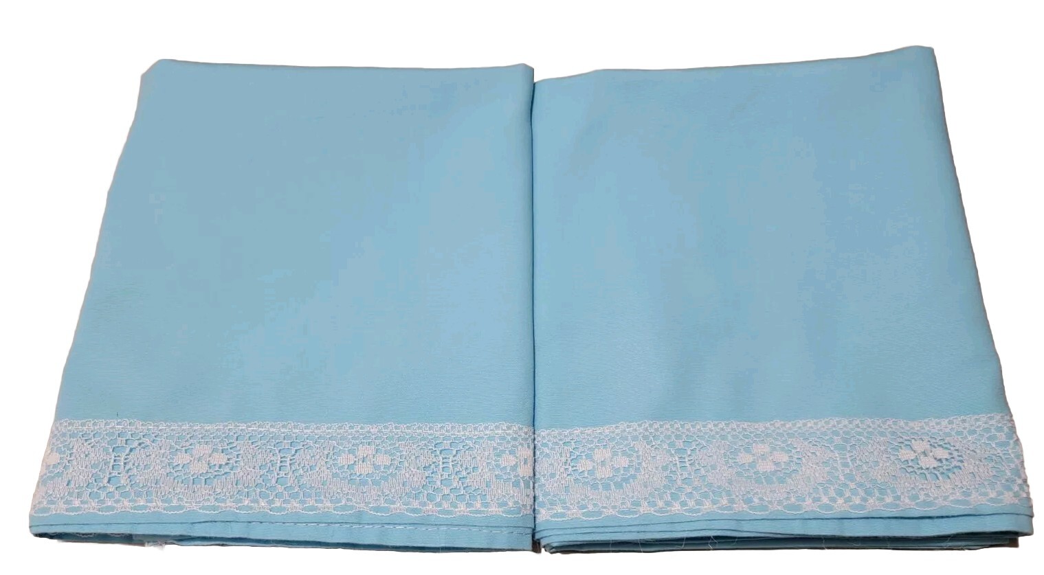 2 Homemade Light Blue Pillowcases W/ Soft White Lace 21 X 31 Stan Queen