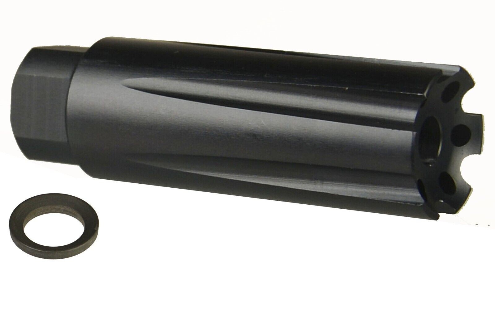 Low Concussion Linear Muzzle Brake Compensator for 9mm 1/2x36 TPI, 7075 T6 Black