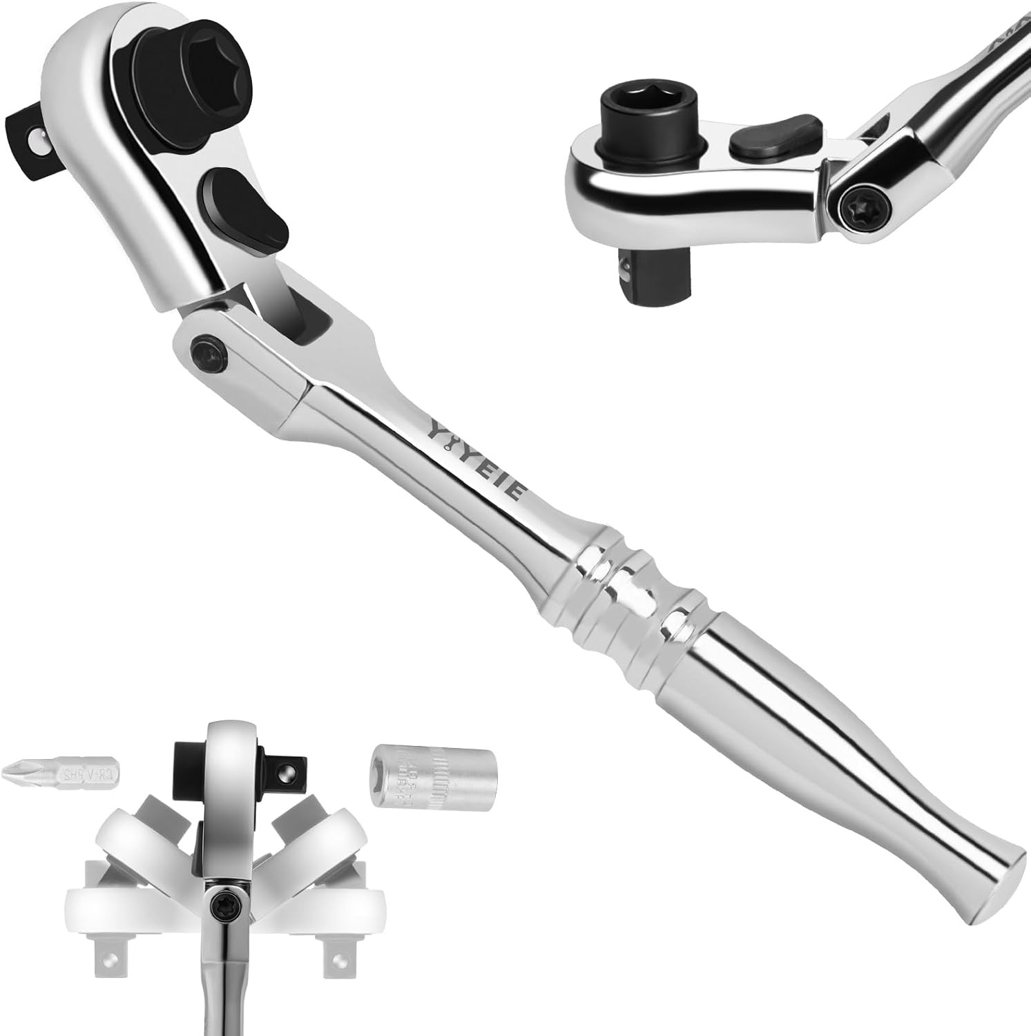 1/4 Ratchet Wrench, 2-IN-1 Flex Head Ratchet - Socket & Bit Driver, 1/4" Mini Ra
