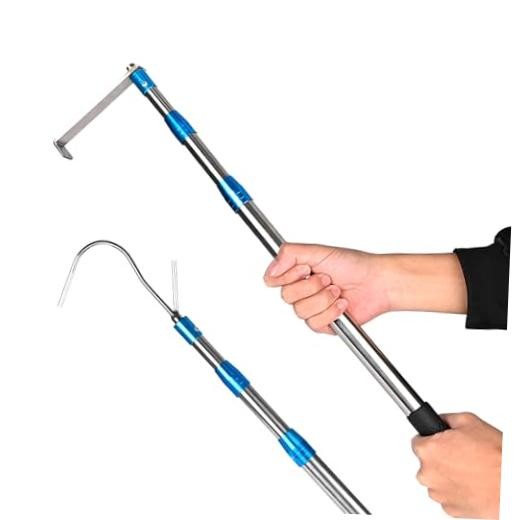 6.3 Ft Truck Cargo Grabber Reach Retriever Tool with Two Hooks, Pickup White