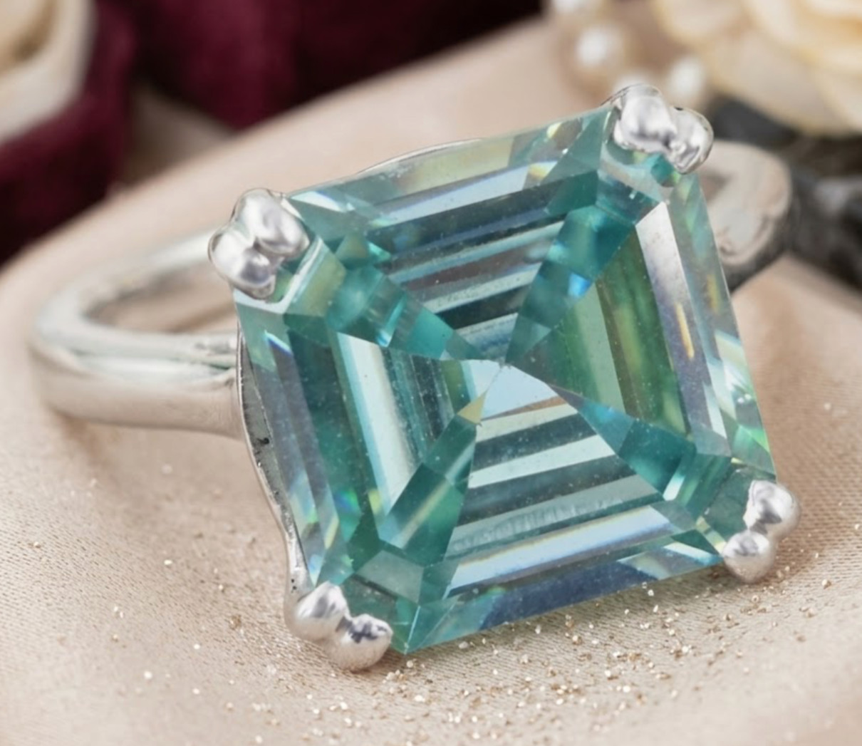 6.95 Ct Certified Treated Blue Diamond Solitaire Ring In 925 Sterling Silver