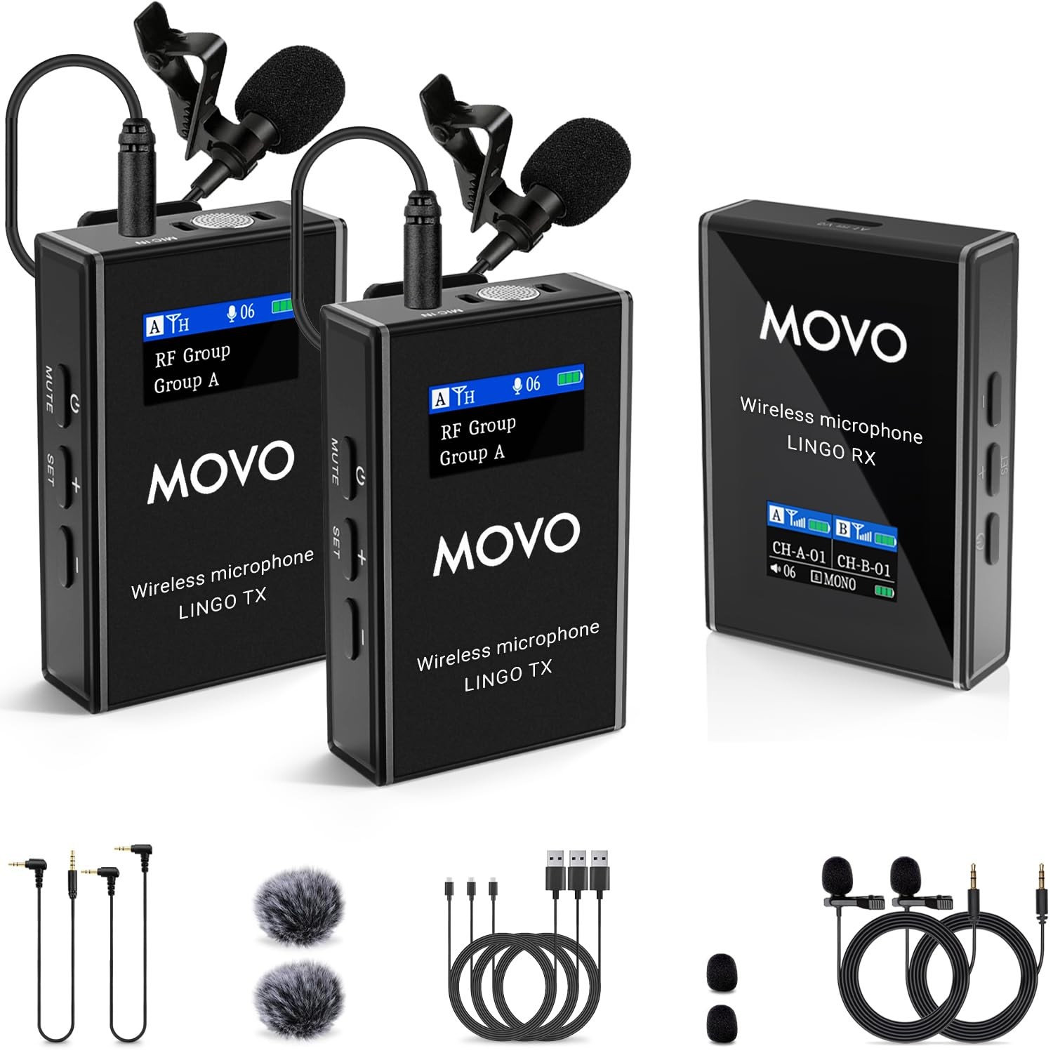 Movo Lingo-Duo 48-Channel UHF Wireless Lavalier Microphone System for Camera ...