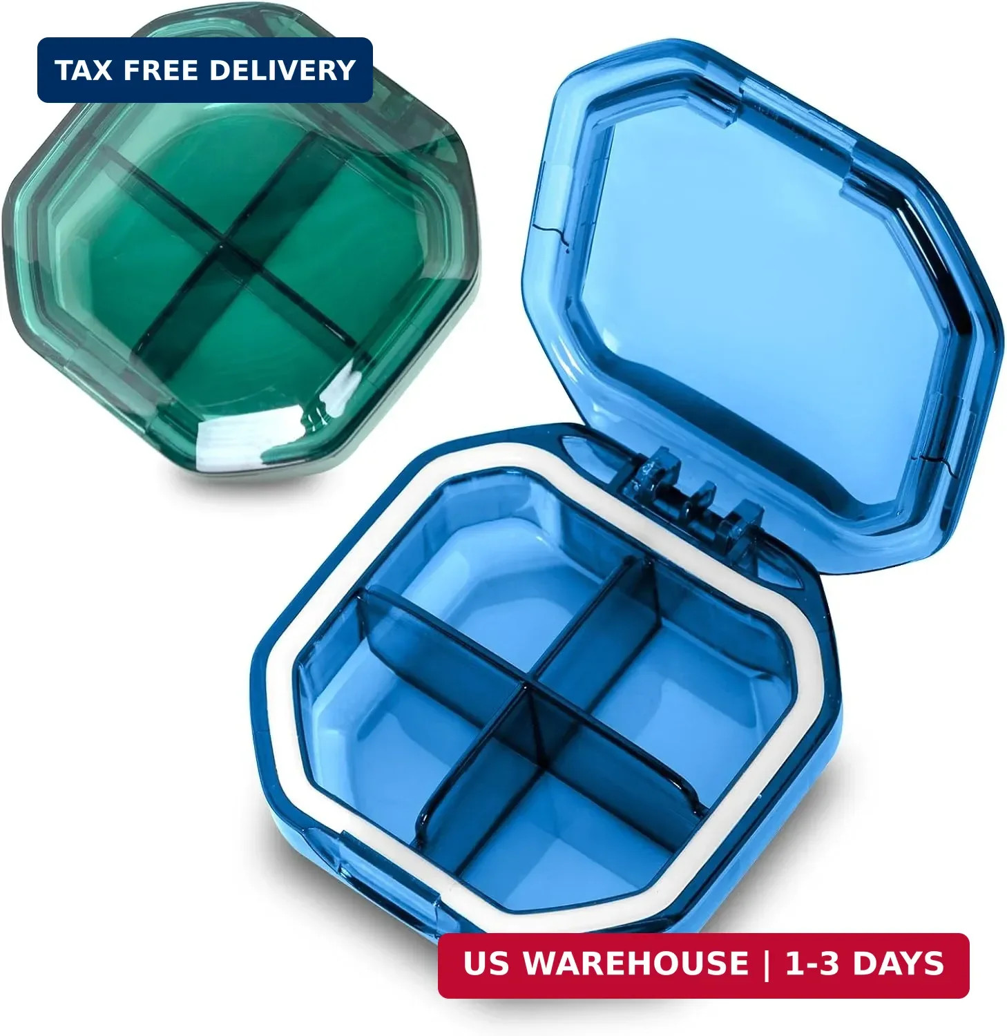 Daily Pill Organizer, 2 Pack 4 Compartments Small Pill Box Portable Pill Case, T