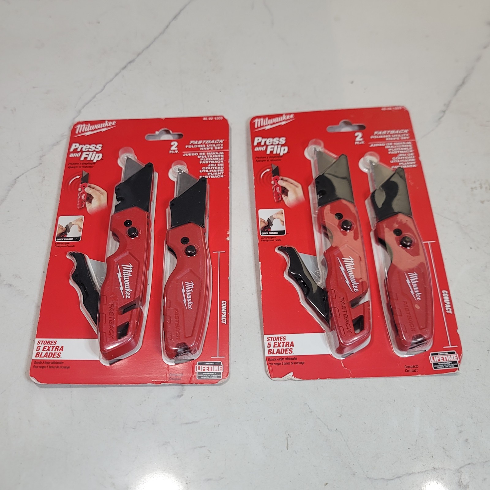 Milwaukee 48-22-1503 FASTBACK Folding Utility Knife 4 Piece Set GENUINE