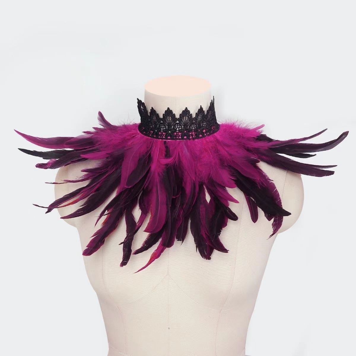 Halloween Lace High Collar Feather Gothic Scarf Costume Party Stage Prop