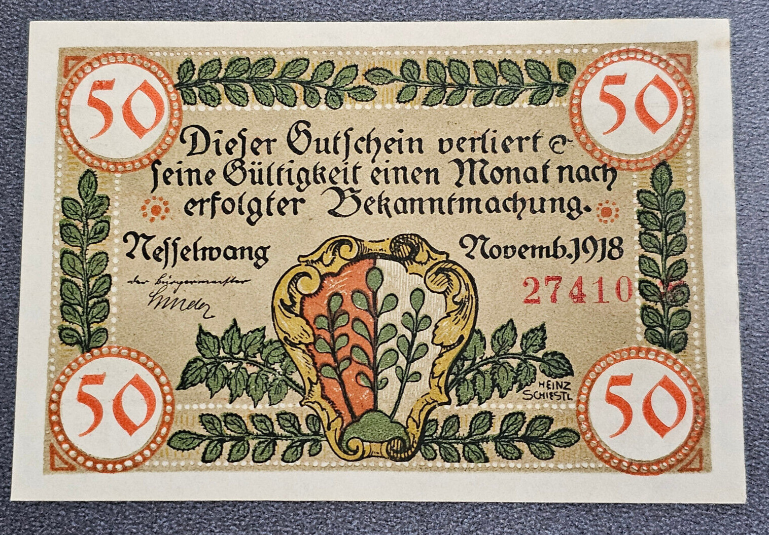NESSELWANG NOTGELD 50 PFENNIG 1918 EMERGENCY MONEY GERMANY BANKNOTE [🇩🇪34785]