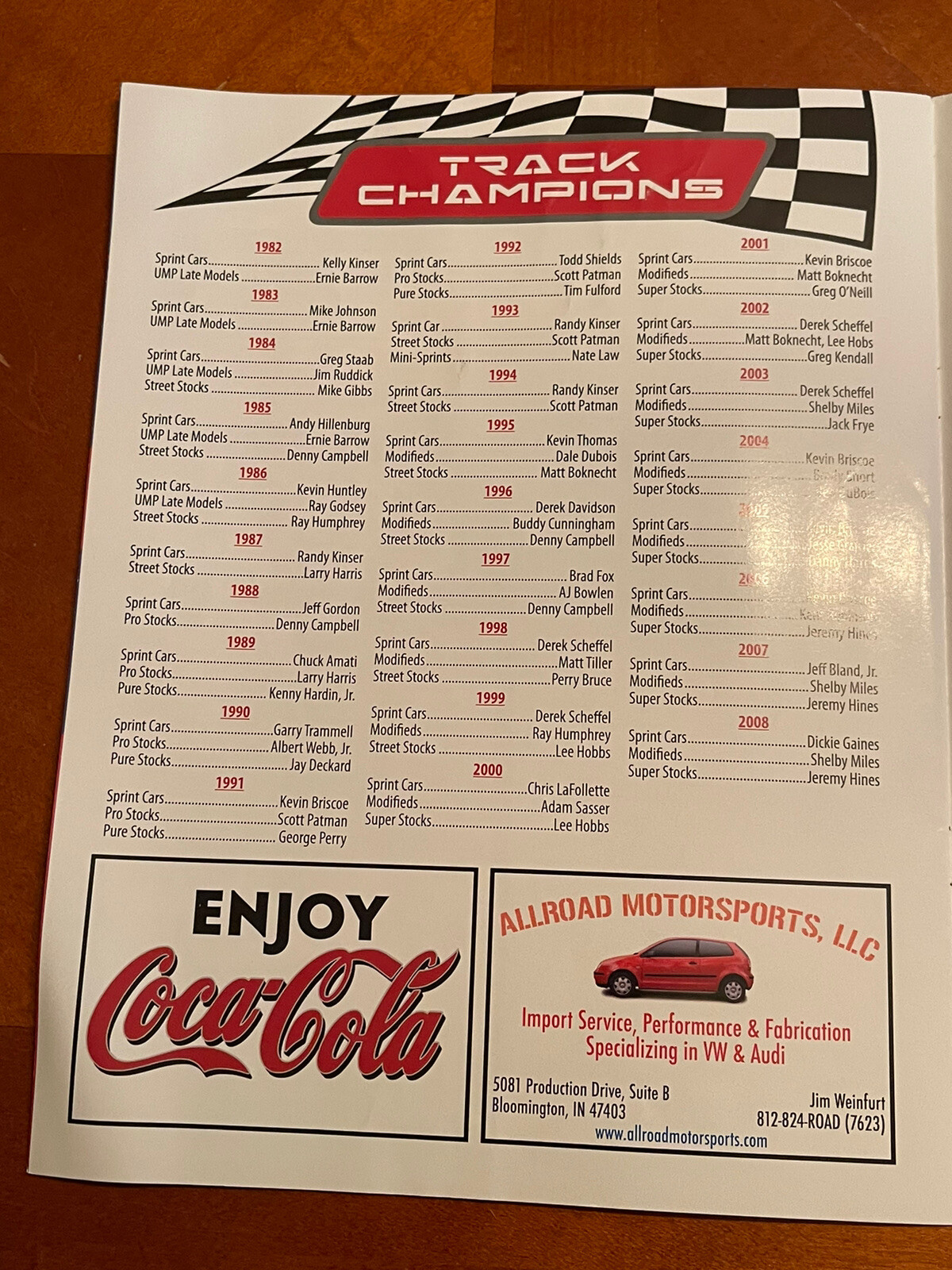 2009 Bloomington Speedway USAC Race Program
