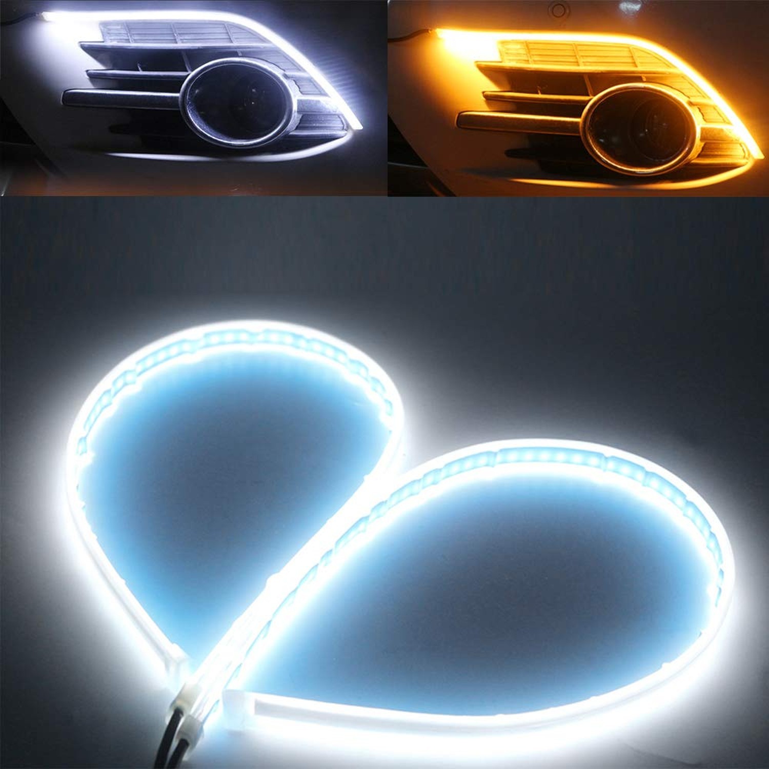 Qasim 60cm White&Yellow Cars DRL LED Strip Daytime Running Lights 24inch Sequ...