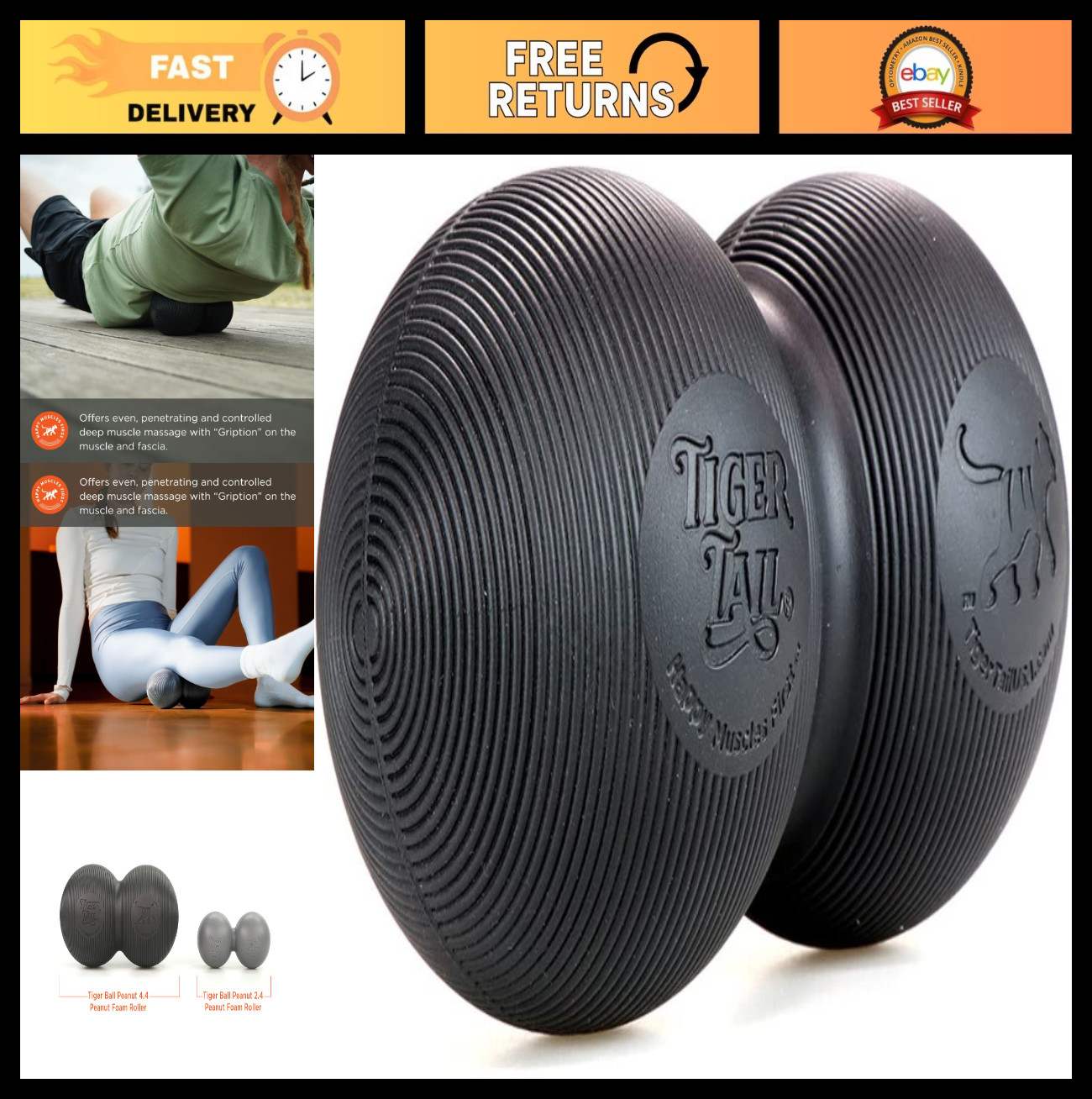 Large 8" Peanut Foam Roller - Double Ball Massage Tool for Trigger Points & Musc