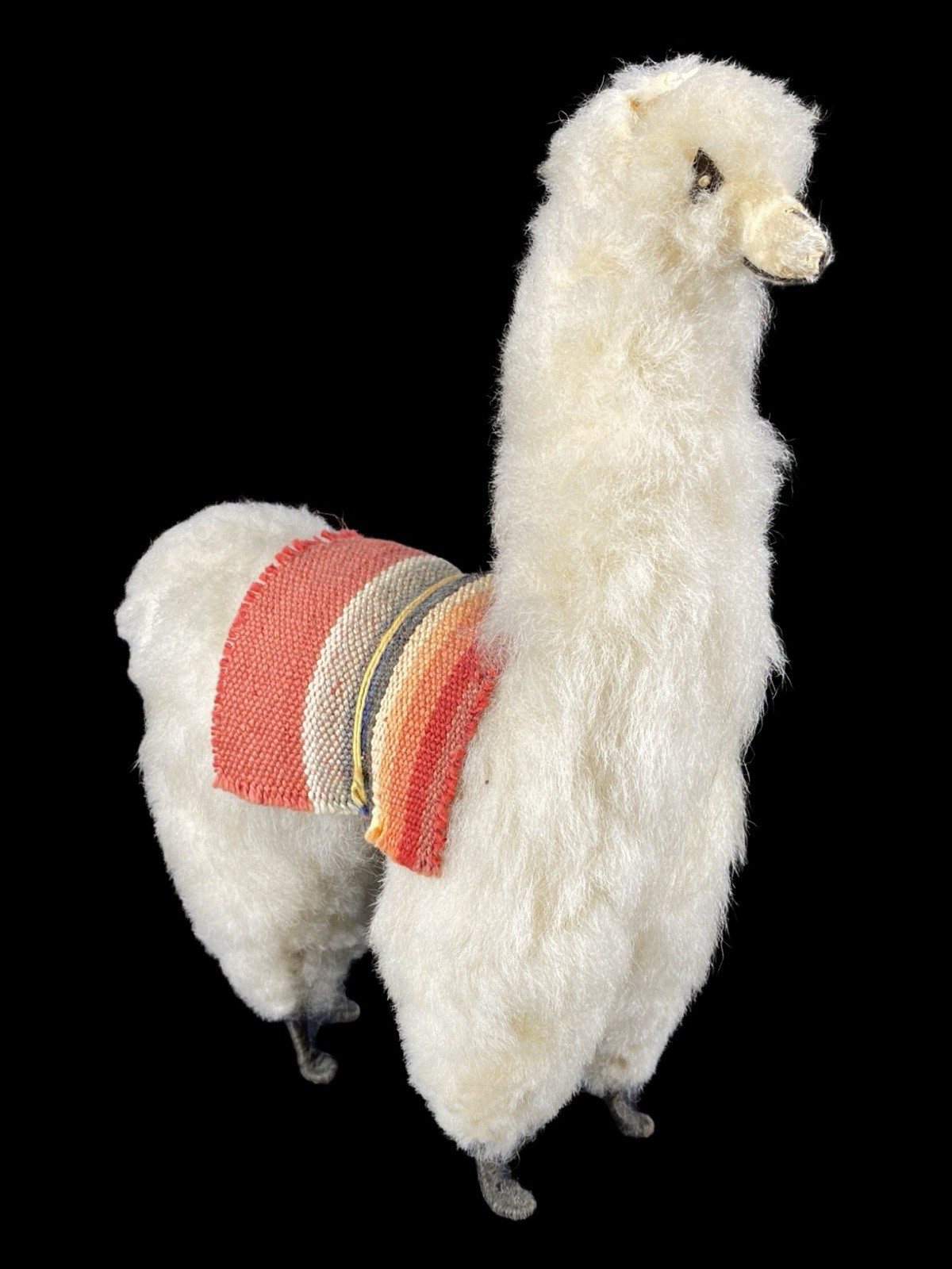 Vintage Handmade Peruvian Genuine Alpaca Fur Stuffed Animal Llama Figurine 8"