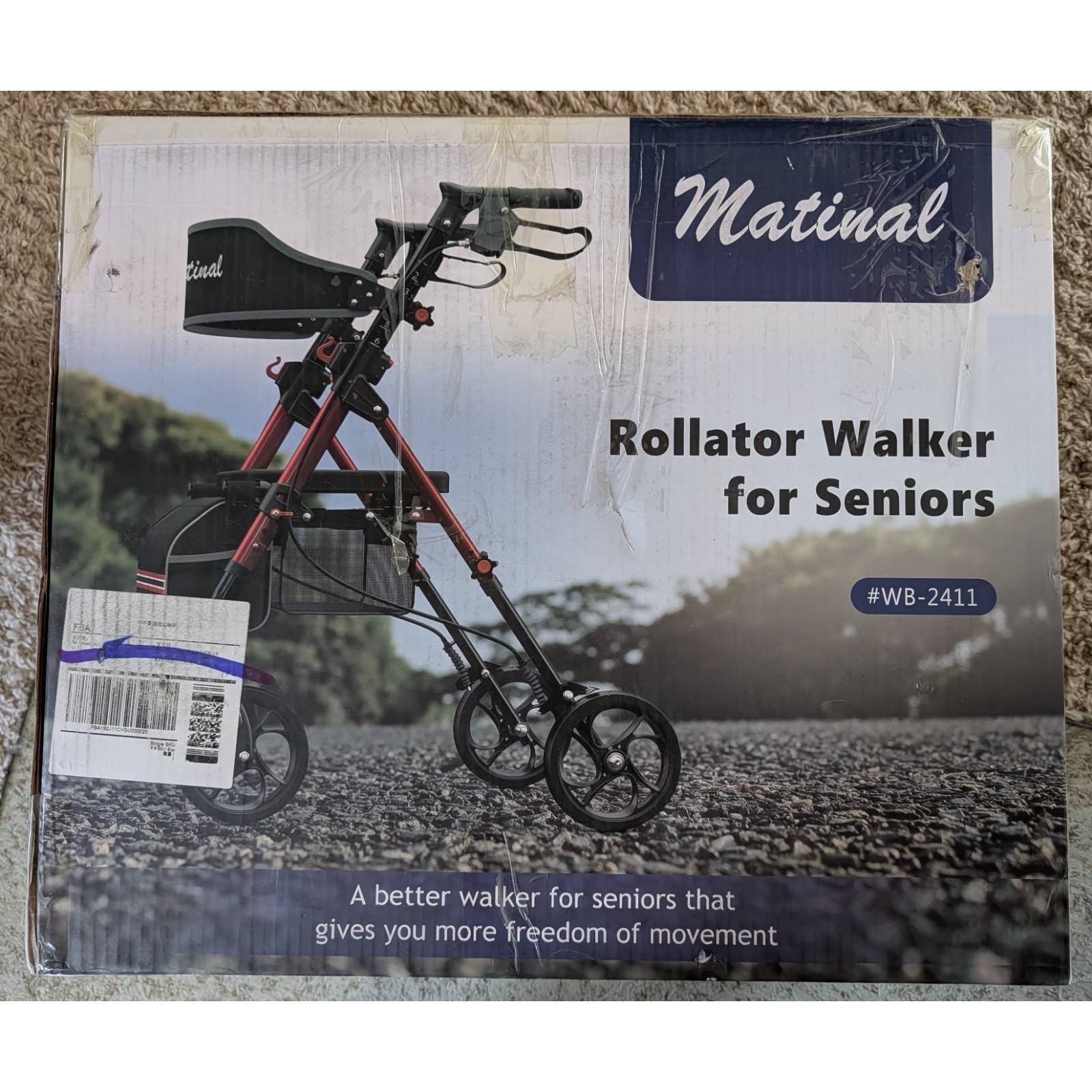 Matinal Rollator Walker Seat Adjustable Storage Bag Blue 8" Wheels