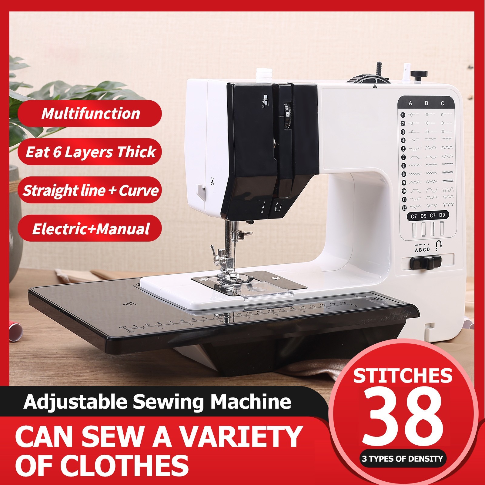 12 Stitches Mini Electric Sewing Machine with Extension Table 113pcs Kit US
