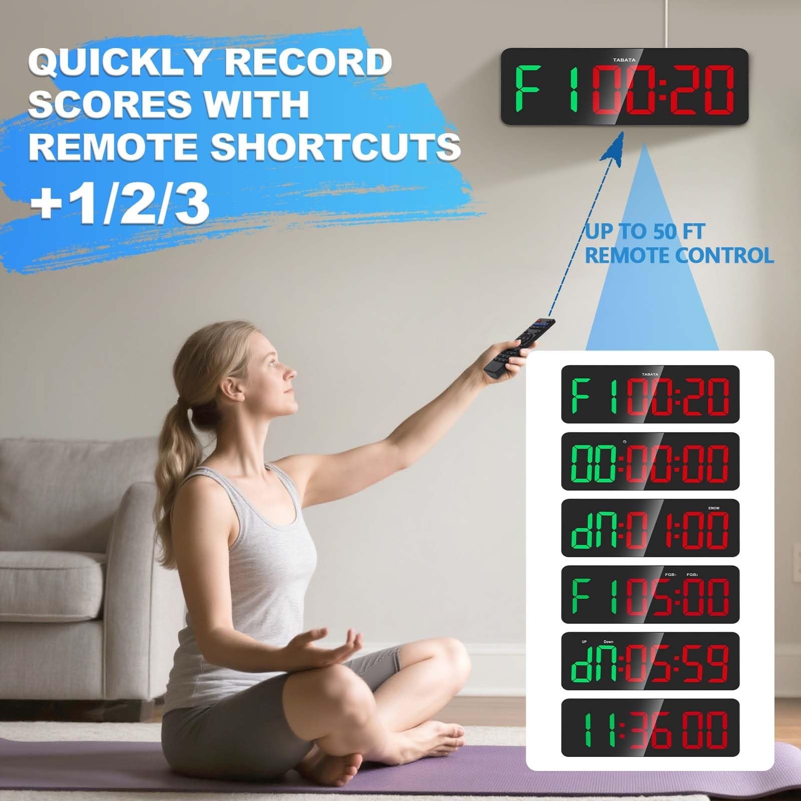 Gym Clock Timer for Tabata, FGB & EMOM, Large LED Workout Clock with Remote C...