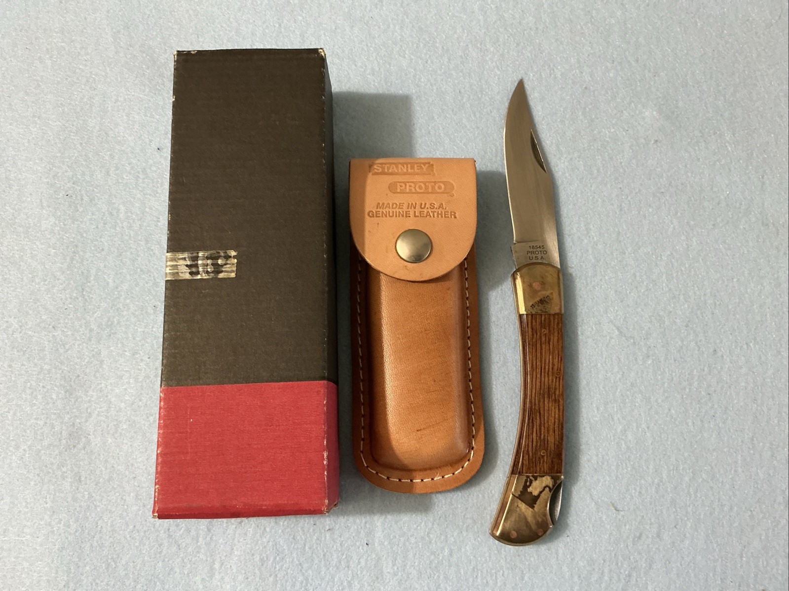 Vintage Stanley Proto 18545 Folding Lock Back Knife &leather Sheath NIB