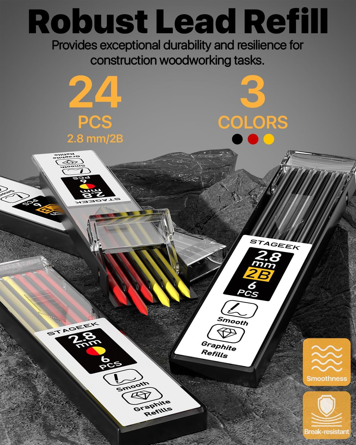 2PCS Carpenter Pencils with Sharpener, Heavy Duty Woodworking Tools, Mechanical