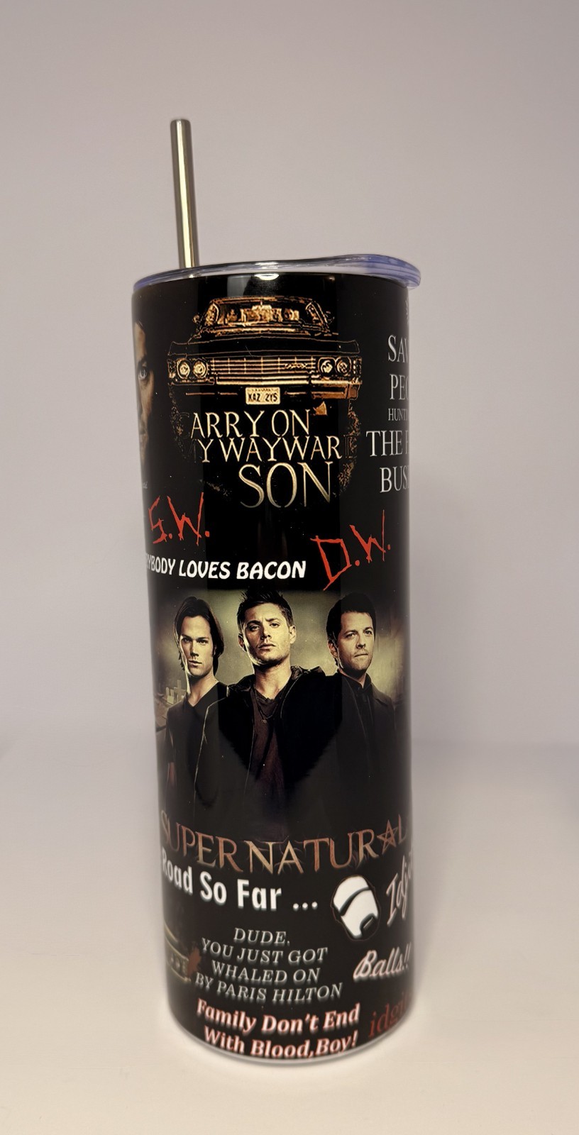 20 oz Supernatural Stainless Steel Tumbler with Lid, Straw