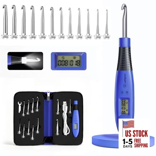 Light up Crochet Hook Set with Stitch Counter Crochet Kit with 12 blue-12 Sizes
