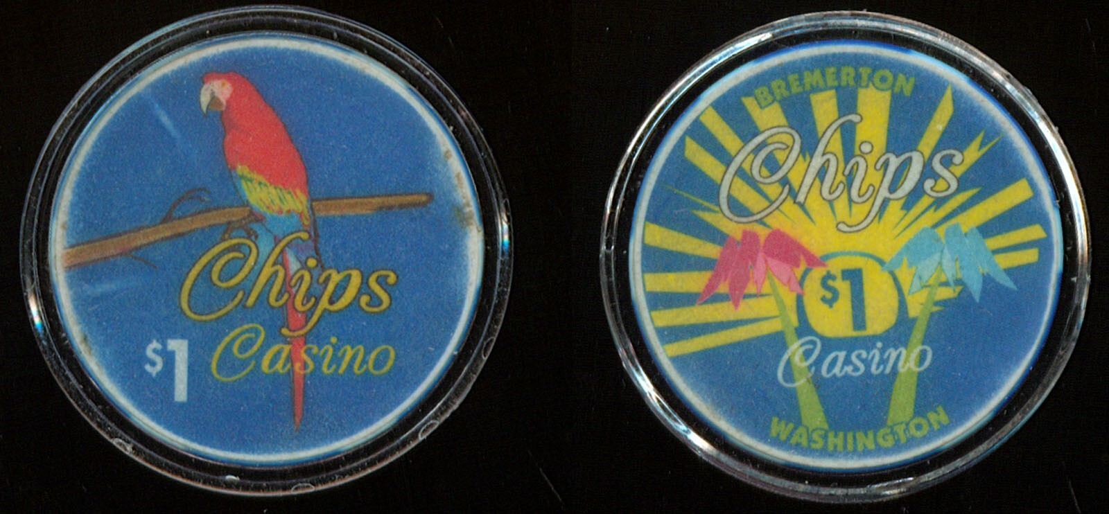 $1 CLAY CHIP, CHIPS CASINO, BREMERTON, WA (M391) $1 CASINO CHIP