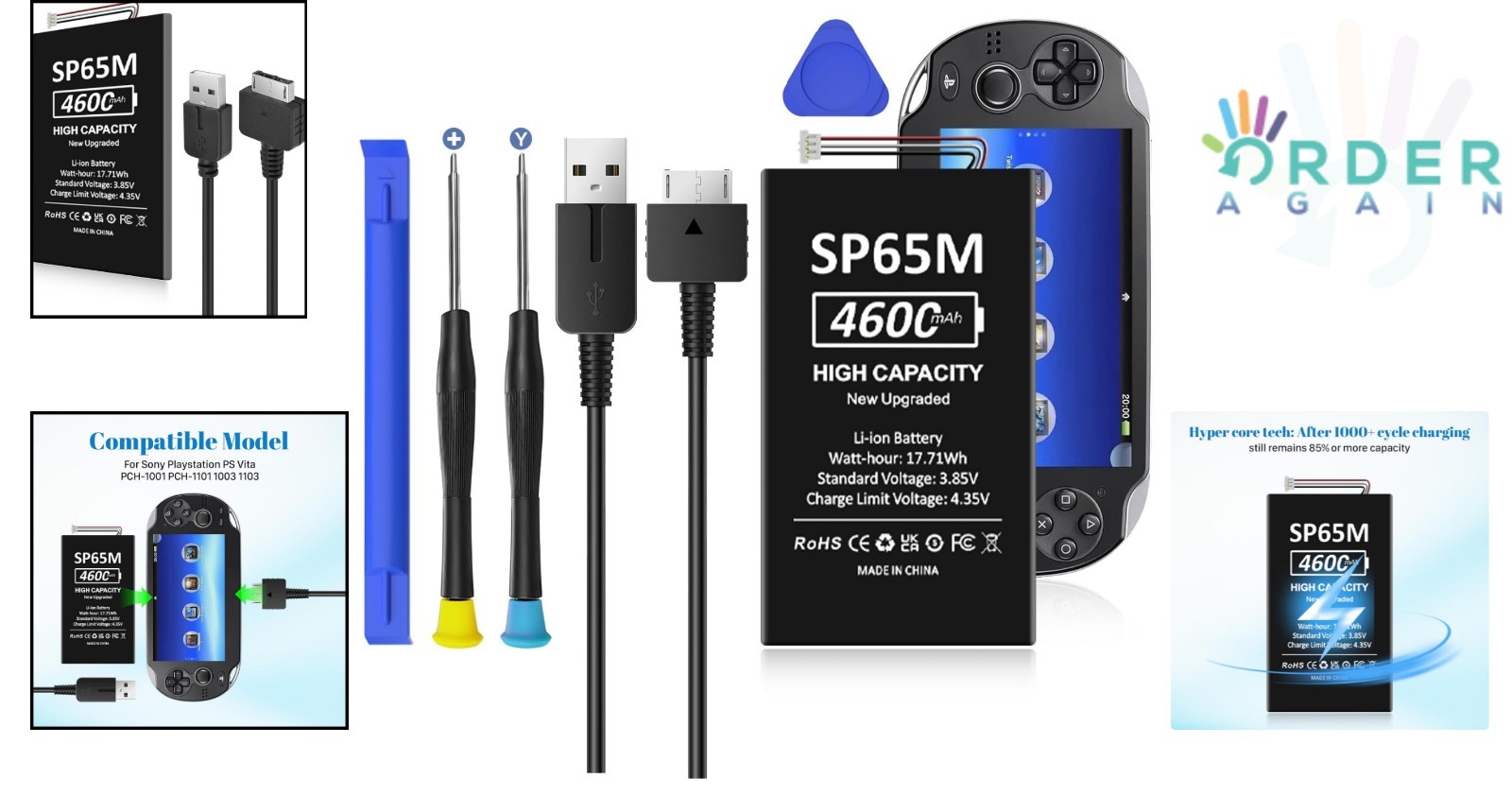 PS Vita 1000 Battery Replacement Kit High Capacity Rechargeable Gaming