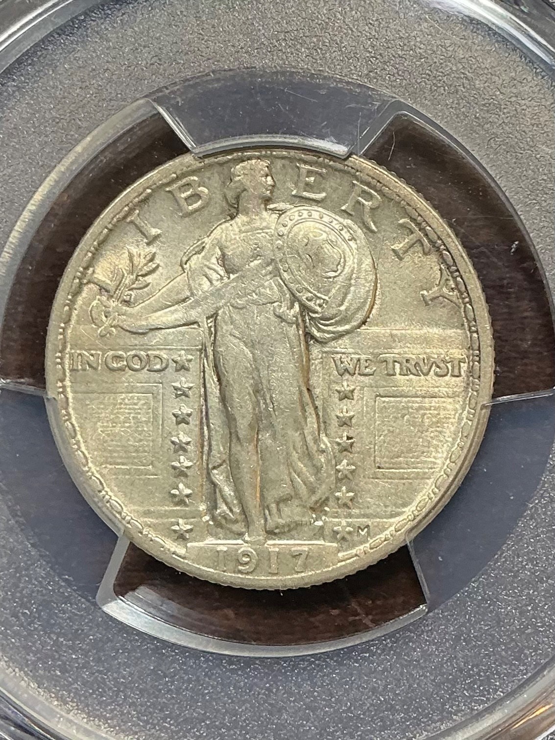 PCGS AU55 1917 STANDING LIBERTY QUARTER TYPE 2 NICE LUSTER