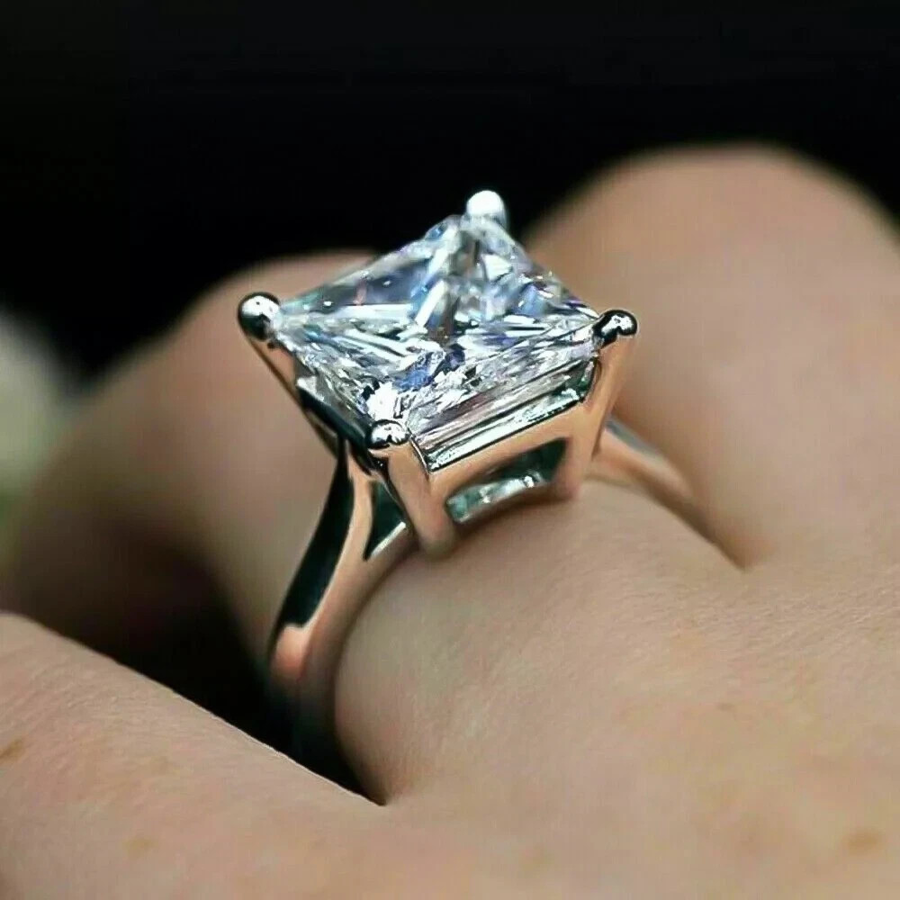 3.00 Ct Certified Princess Cut White Natural Diamond Ring In 14k White Gold