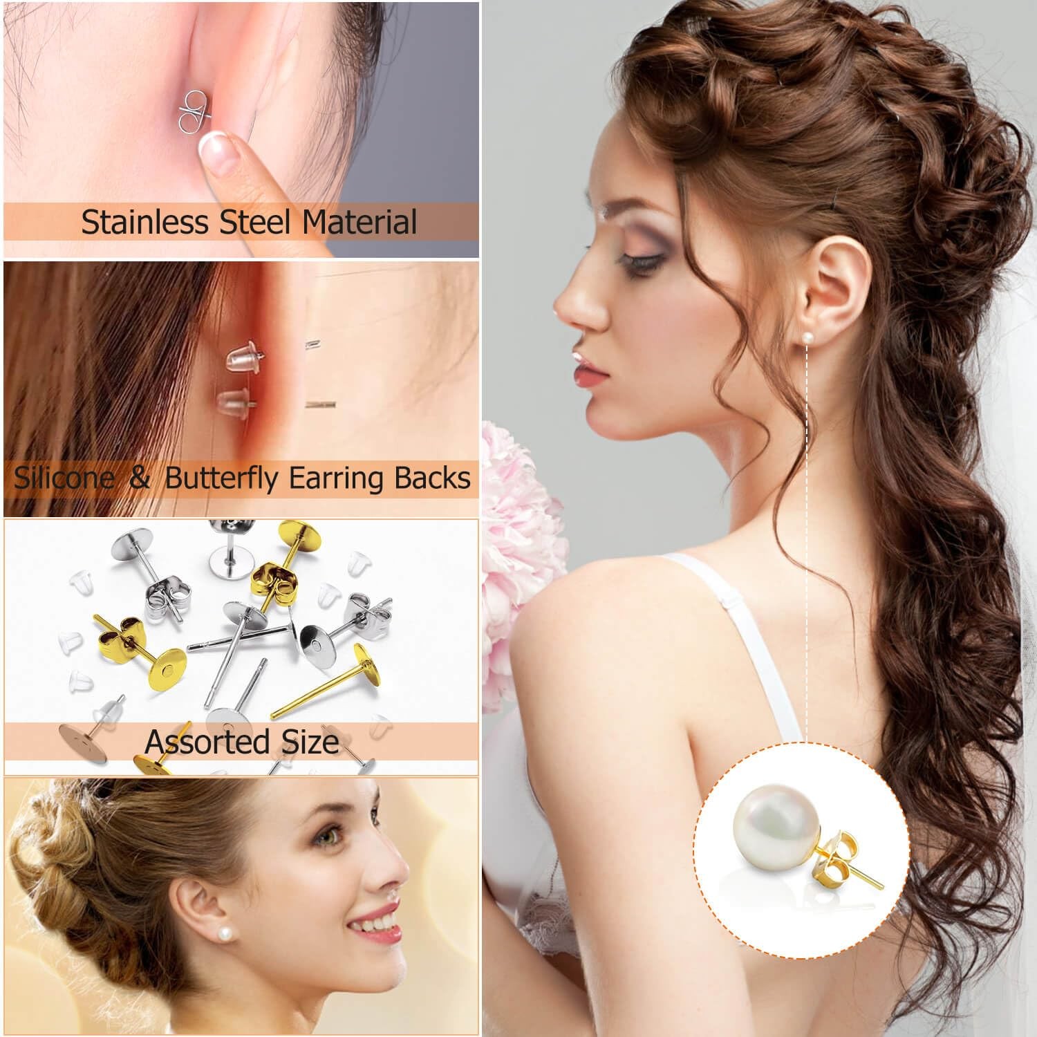 Hypoallergenic Earring Posts and Backs, Caffox 2000pcs Stud Earrings Making Kit