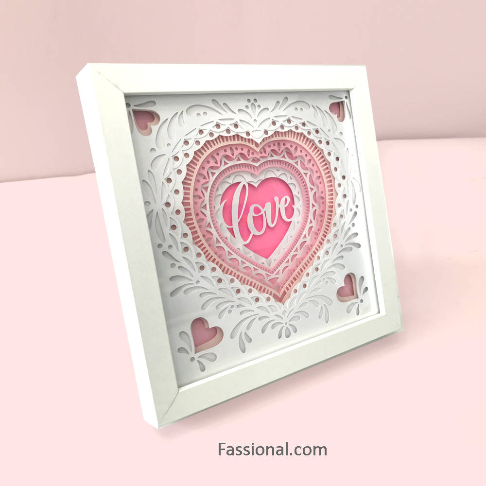 3D Shadow Box Art - Layered Paper Cut Heart & Love for Wedding & Anniversary