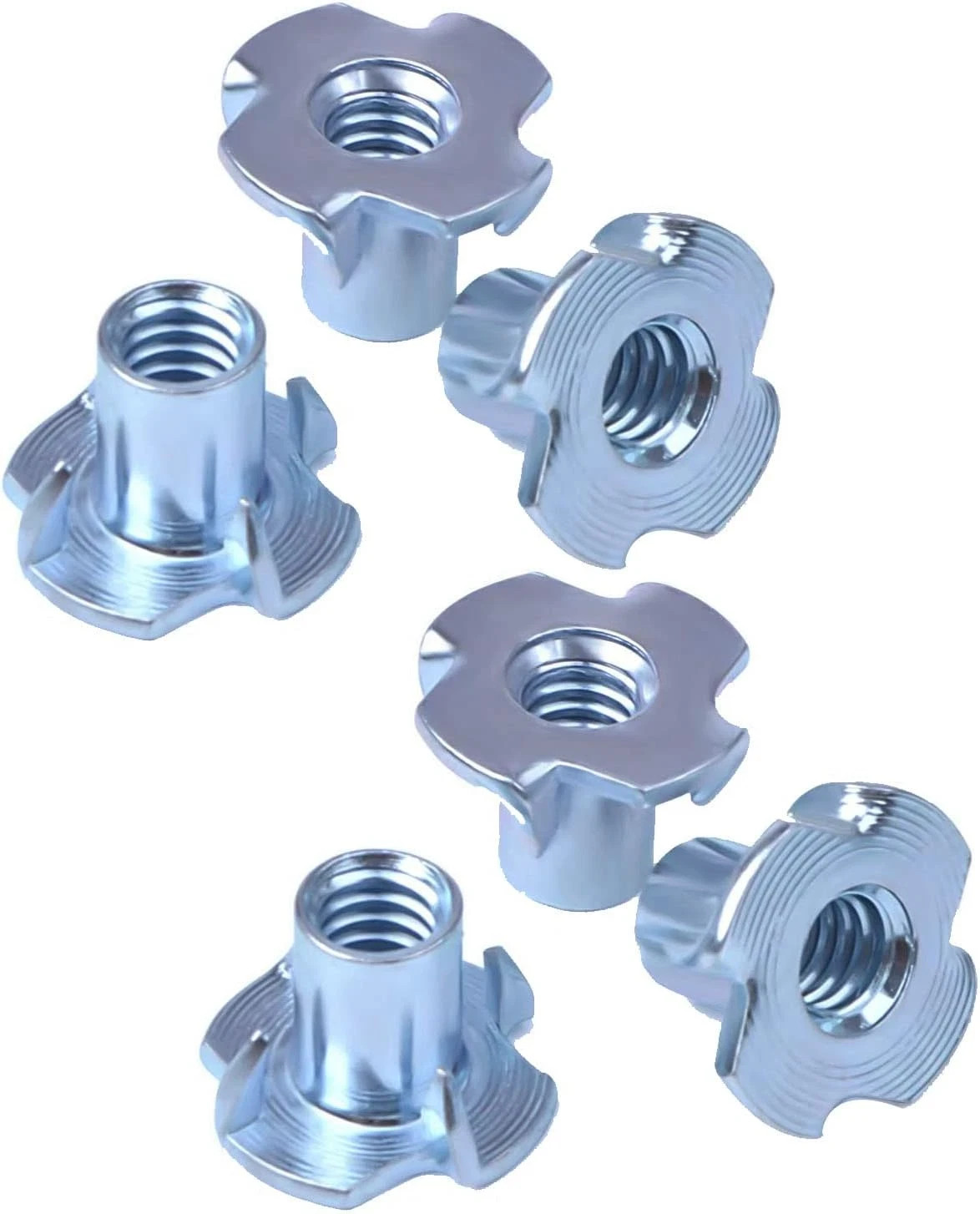 T Nuts 1/4"-20, 100Pcs Zinc Plated Steel T-Nut 4 Pronged Tee Blind Nuts Assortme