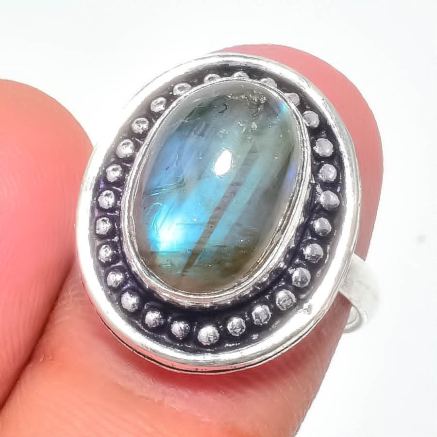 Natural Labradorite Gemstone Handmade 925 Sterling Silver All Size Ring For Gift