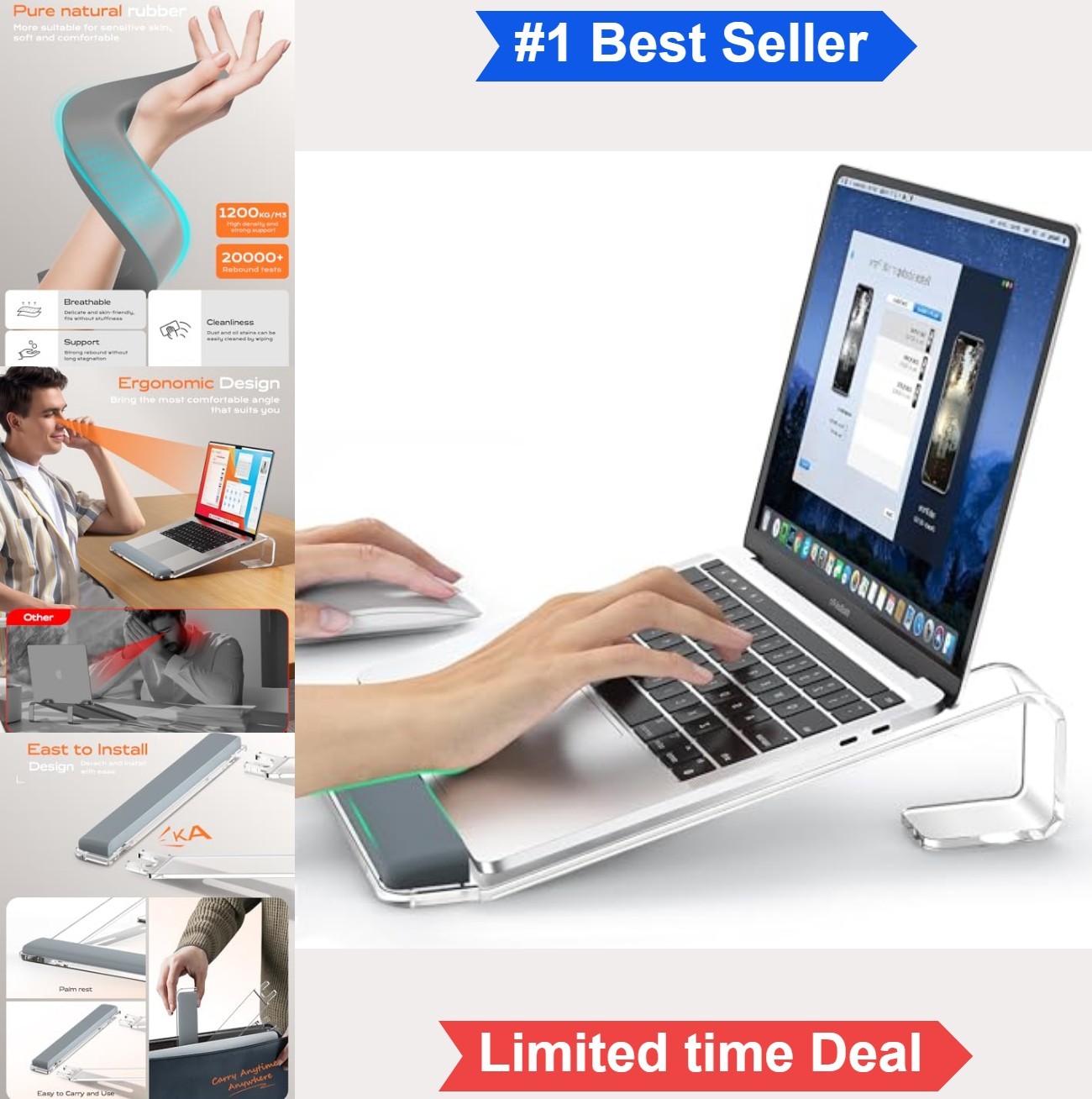 Acrylic Laptop Stand with Wrist Support Ergonomic Ventilated Cooling Riser for
