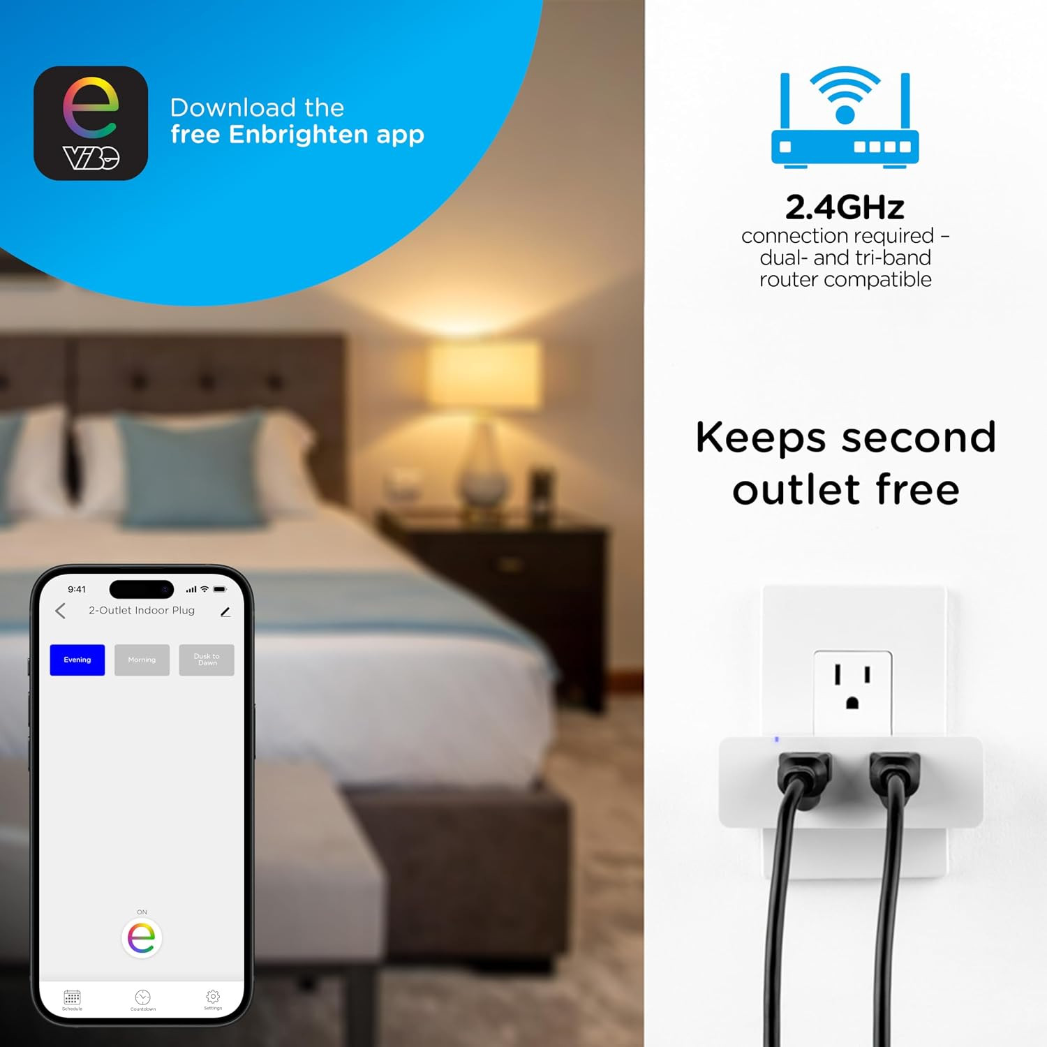 Matter Indoor Smart Plug, 2 Grounded Outlets, White | Matter Compatible, Indoor