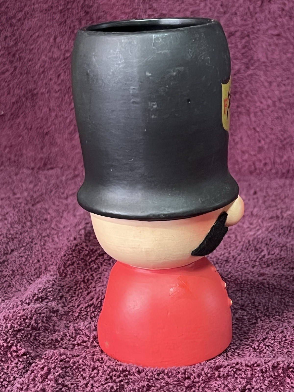 Vintage Fireman Felt Mustache Pencil Holder Sharpener Japan
