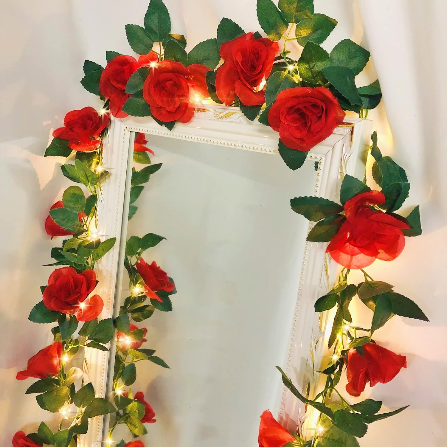 20LED 7.5Ft Artificial Flower Rose Vine String Lights, Battery Powered Rose Flow