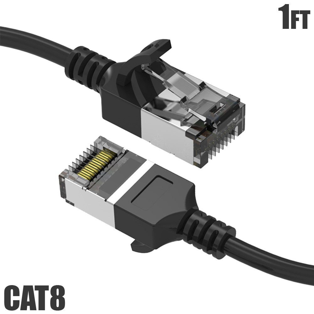 1FT Cat8 RJ45 Network Ethernet U/FTP Shielded Patch Cable Slim Cord 30AWG Black