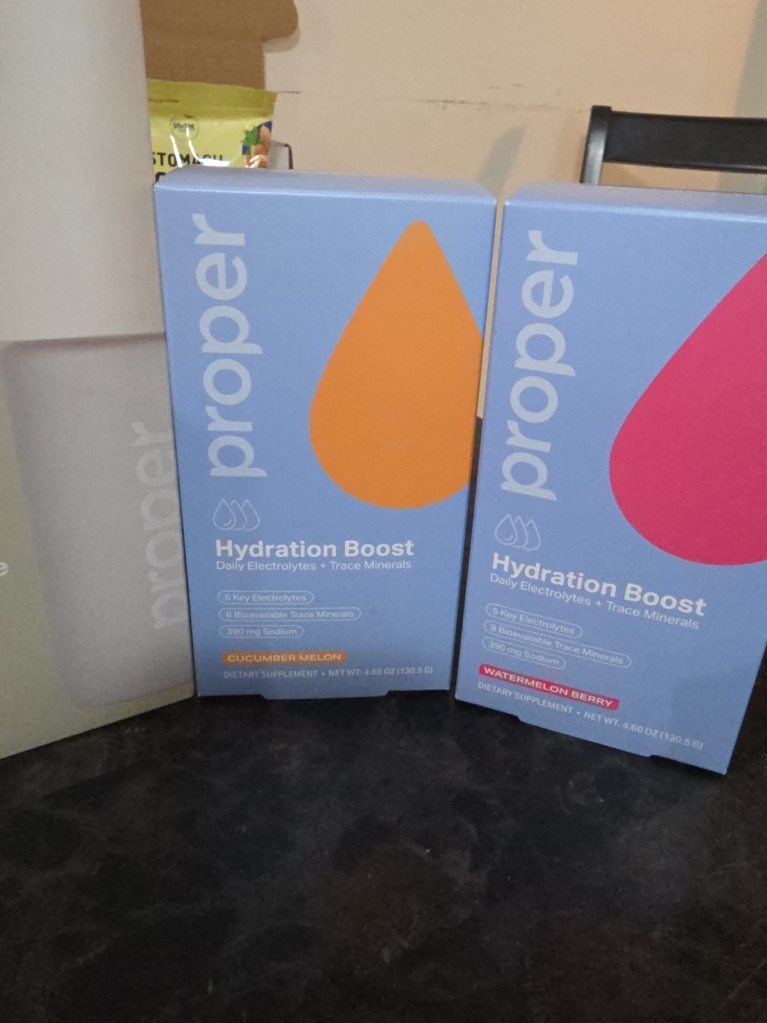 Proper Water Bottle And 60 Hydration Boost Stick Packs Lemon Lime Pineapple Etc