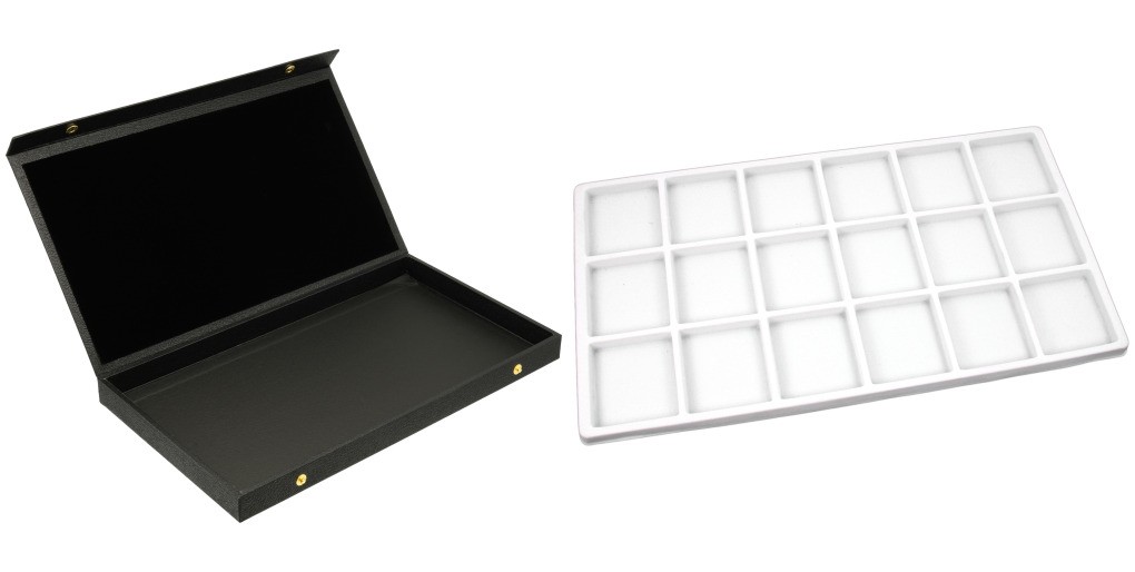 Black Display Case Box Necklace Bracelet Showcase w/ White 18 Slot Insert