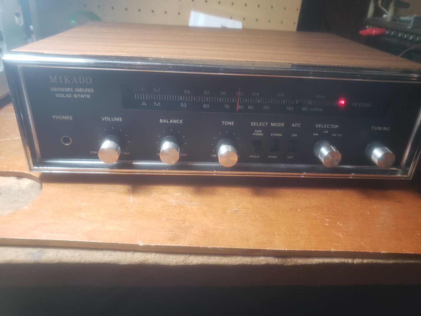 TESTED Vintage Mikado Stereo RECEIVER,  AM/FM, W/PHONO+TAPEPorts Wood Case
