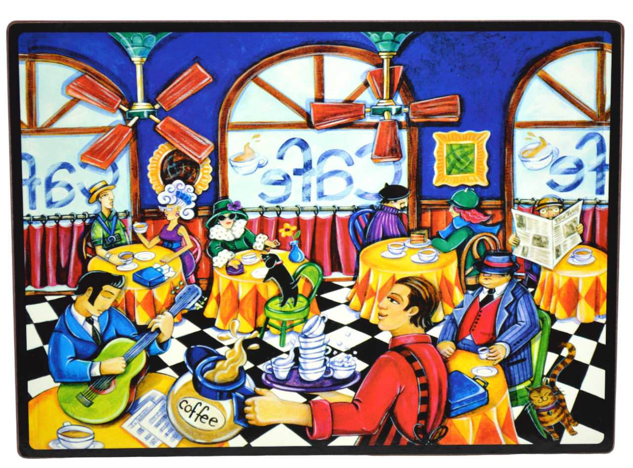 Café Placemat Whimsical Coffee Hard Bar Mat Kitchen Art City Restaurant Checker