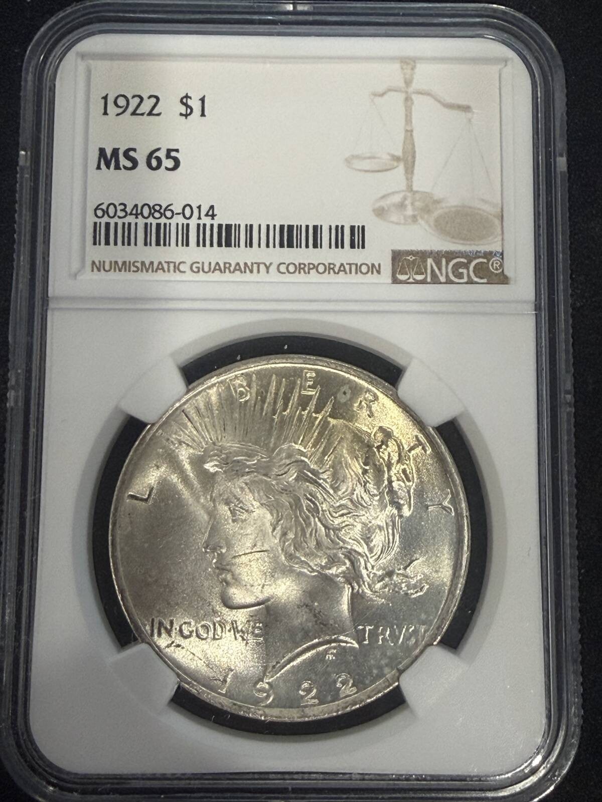 1922 Peace Silver Dollar NGC MS-65