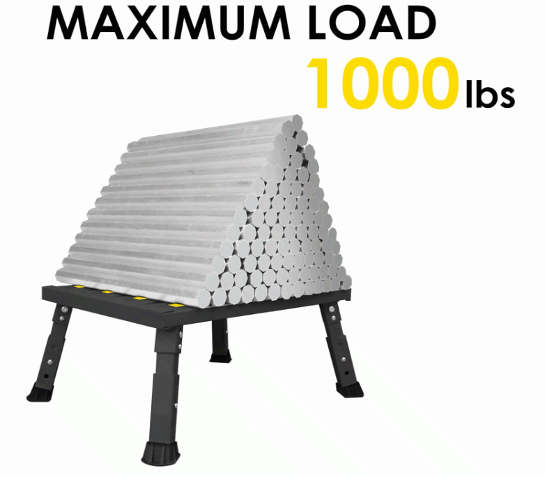 Foldable adjustable RV step, non-slip, supports 1000 lb, portable