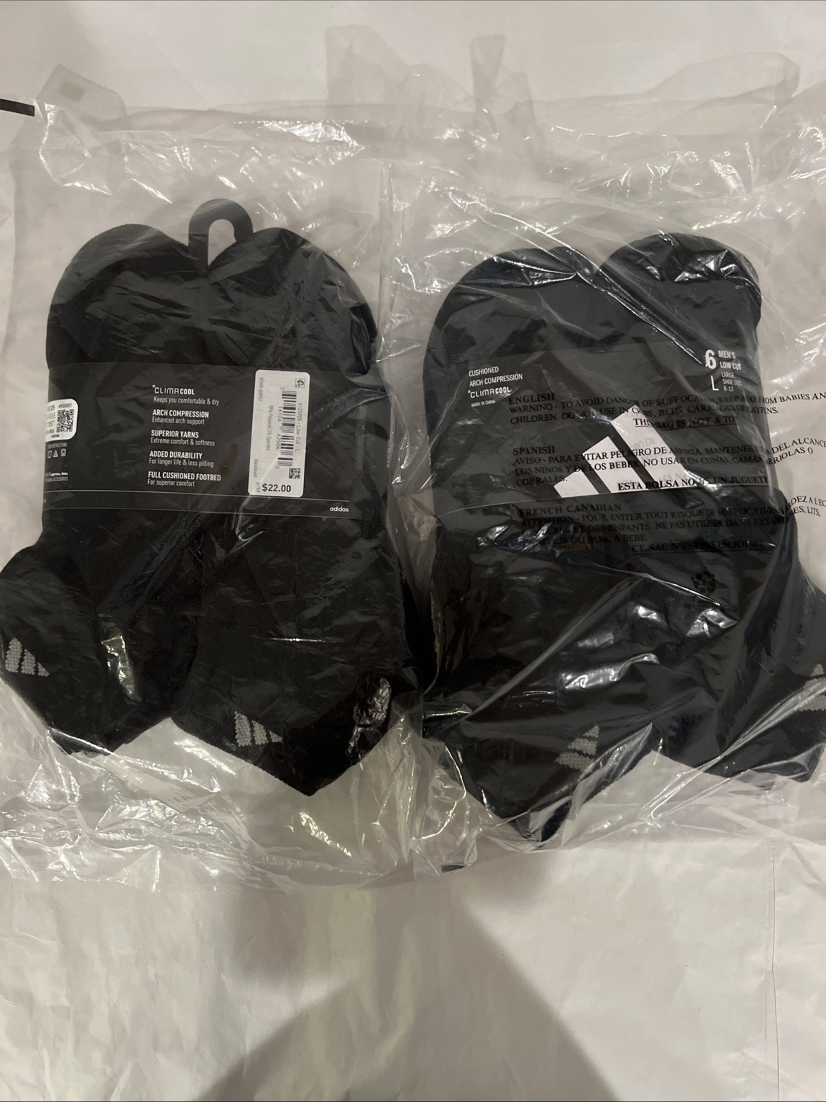 2 PACK - Adidas Men's Cushioned Low Cut Ankle Black Compression Socks Size 8-12