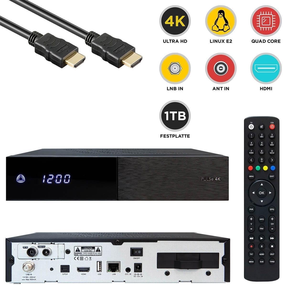 AB Pulse 4K UHD Combo Receiver 1x DVB-S2X Sat, 1x DVB-C/T2 Cable, Linux E2, PVR