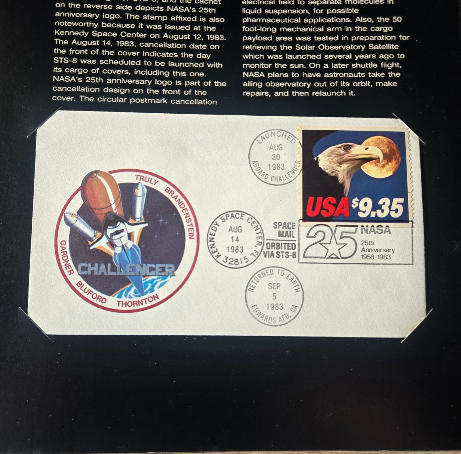 NASA USPS Processing Error STS-8 Flight cover & Folder + Original disclaimer